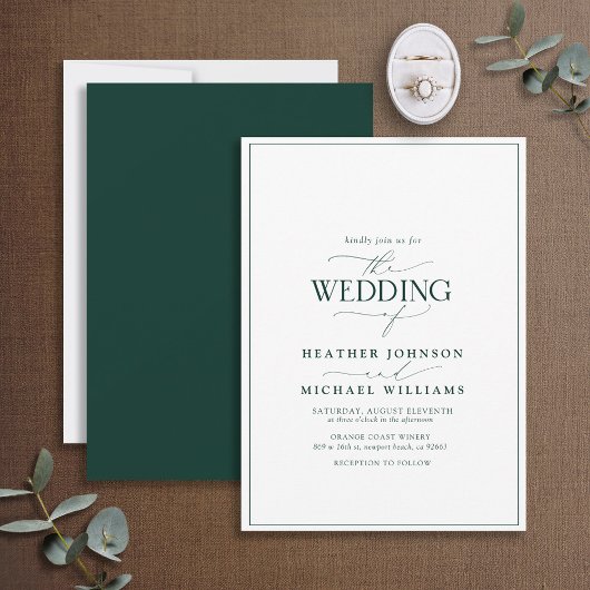 Modern Emerald Green Calligraphy Wedding Kaart