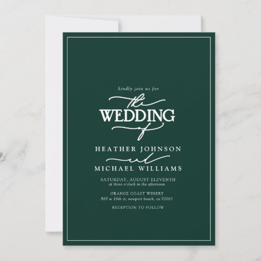 Modern Emerald Green Calligraphy Wedding Kaart (Voorkant)