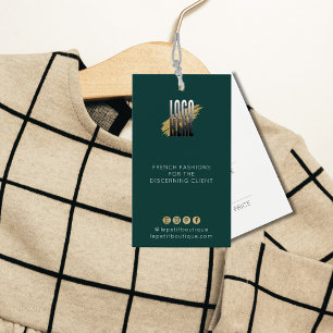 Modern Emerald Green Clothing Price label met logo Visitekaartje