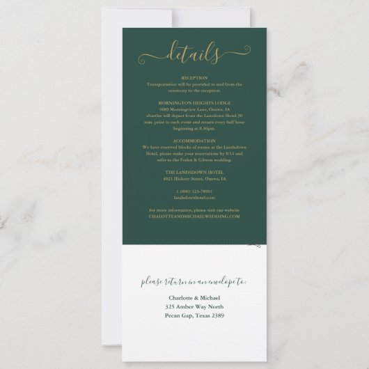 Modern Emerald Green Elegant Gold Script Kaart (Achterkant)