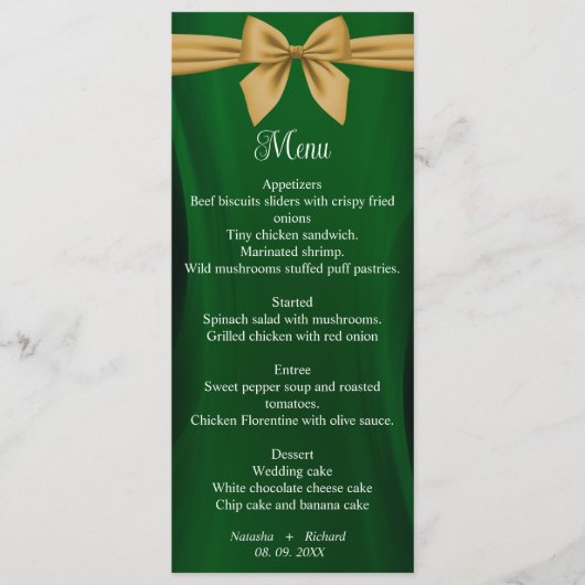 Modern Emerald green en het gouden trouwmenu Menu (Voorkant)
