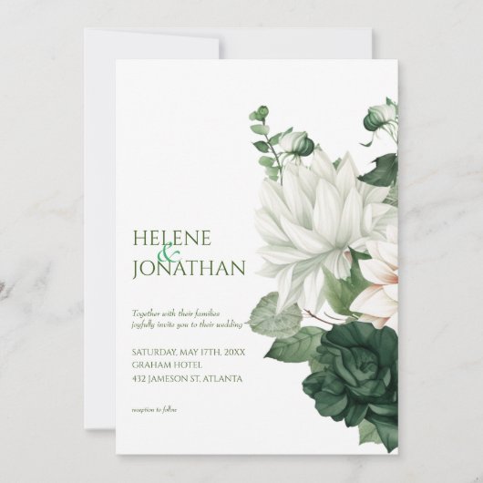 Modern Emerald Green Floral Elegant Boho Wedding Kaart (Voorkant)