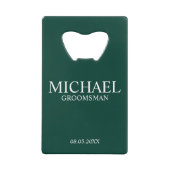Modern Emerald Green Gepersonaliseerde Groomsman Creditkaart Flessenopener (Voorkant)