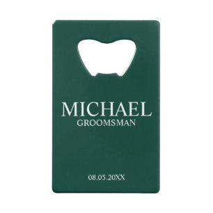 Modern Emerald Green Gepersonaliseerde Groomsman Creditkaart Flessenopener