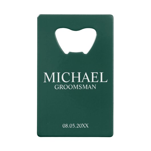 Modern Emerald Green Gepersonaliseerde Groomsman Creditkaart Flessenopener (Voorkant)