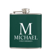 Modern Emerald Green Gepersonaliseerde Groomsman Heupfles (Voorkant)