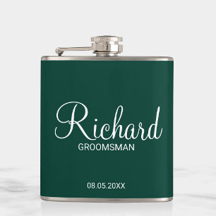 Modern Emerald Green Gepersonaliseerde Groomsman Heupfles