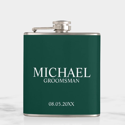 Modern Emerald Green Gepersonaliseerde Groomsman Heupfles