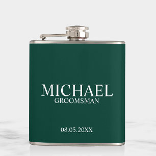 Modern Emerald Green Gepersonaliseerde Groomsman Heupfles
