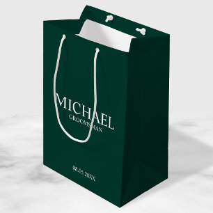 Modern Emerald Green Gepersonaliseerde Groomsman Medium Cadeauzakje