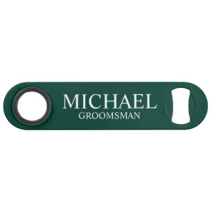 Modern Emerald Green Gepersonaliseerde Groomsman Speed Flessenopener