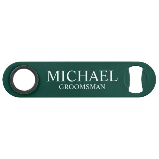 Modern Emerald Green Gepersonaliseerde Groomsman Speed Flessenopener (Voorkant (Horizontaal))