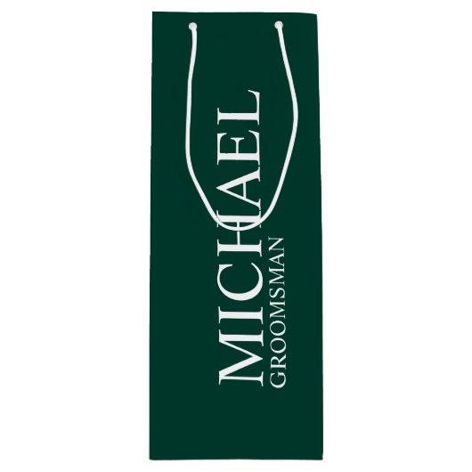 Modern Emerald Green Gepersonaliseerde Groomsman Wijn Cadeautas (Voorkant)