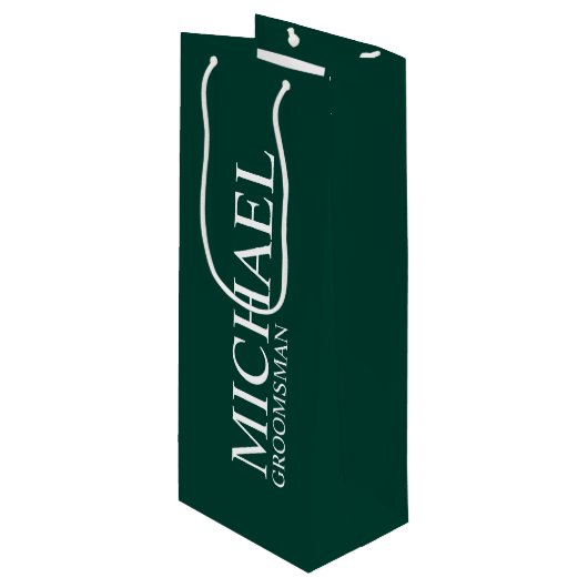 Modern Emerald Green Gepersonaliseerde Groomsman Wijn Cadeautas (Voorkant Gekanteld)