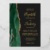 Modern Emerald Green Gold Agate Dark Wedding Folie Uitnodiging (Voorkant)