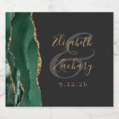 Modern Emerald Green Gold Agate Dark Wedding Sparkling Wijnetiket (Enkel label)