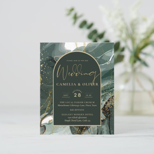 Modern Emerald Green Gold Agate Marble WEDDING (Staand voorkant)