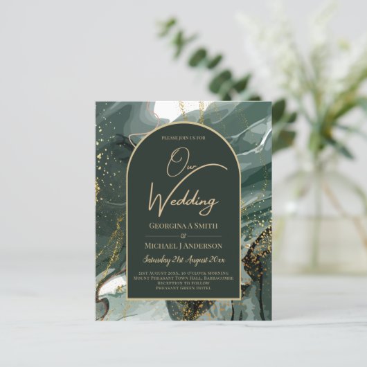 Modern Emerald Green Gold Agate Marble WEDDING (Staand voorkant)