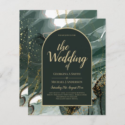 Modern Emerald Green Gold Agate Marble WEDDING (Voorkant / Achterkant)