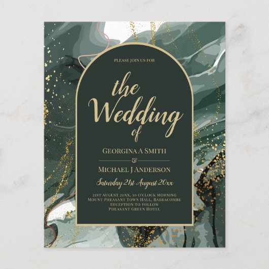 Modern Emerald Green Gold Agate Marble WEDDING (Voorkant)