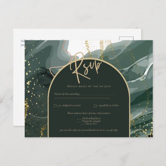 Modern Emerald Green Gold Agate Marble WEDDING Briefkaart (Voorkant / Achterkant)