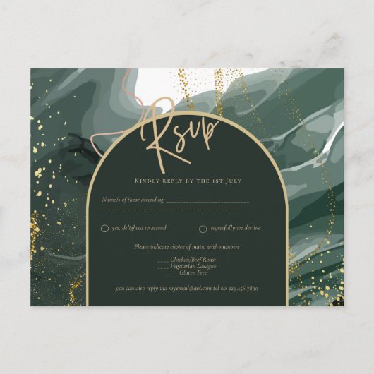 Modern Emerald Green Gold Agate Marble WEDDING Briefkaart (Voorkant)