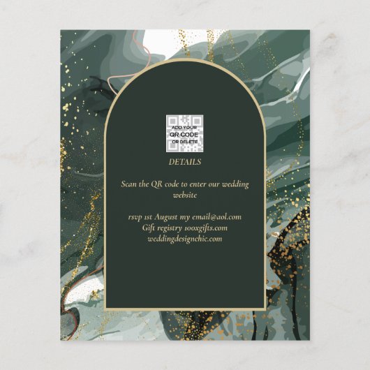 Modern Emerald Green Gold Agate Marble WEDDING Flyer (Achterkant)