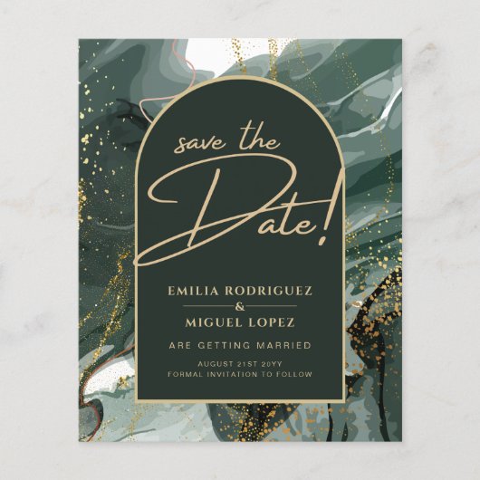 Modern Emerald Green Gold Agate Marble WEDDING Flyer (Voorkant)