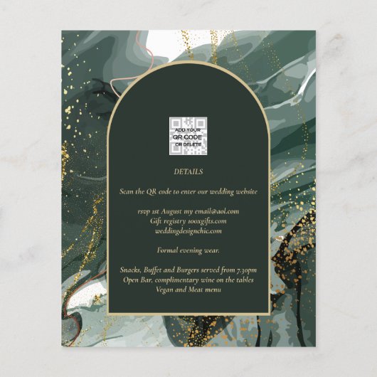Modern Emerald Green Gold Agate Marble WEDDING Flyer (Achterkant)