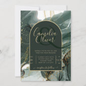 Modern Emerald Green Gold Agate Marble WEDDING Kaart (Voorkant)