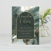 Modern Emerald Green Gold Agate Marble WEDDING Kaart (Staand voorkant)