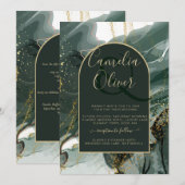 Modern Emerald Green Gold Agate Marble WEDDING Kaart (Voorkant / Achterkant)