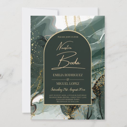 Modern Emerald Green Gold Agate Marble WEDDING Kaart (Voorkant)
