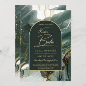 Modern Emerald Green Gold Agate Marble WEDDING Kaart (Voorkant / Achterkant)