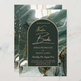 Modern Emerald Green Gold Agate Marble WEDDING Kaart