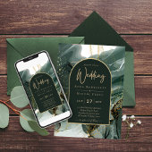 Modern Emerald Green Gold Agate Marble WEDDING Kaart