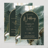 Modern Emerald Green Gold Agate Marble WEDDING Kaart (Voorkant / Achterkant)