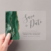 Modern Emerald Green Gold Agate Save the Date Kaar Acryl Uitnodigingen (Insitu (Draagbaar))