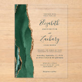 Modern Emerald Green Gold Agate Script Weddenschap Acryl Uitnodigingen (Voorkant)
