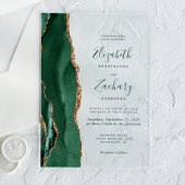 Modern Emerald Green Gold Agate Script Weddenschap Acryl Uitnodigingen