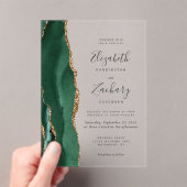 Modern Emerald Green Gold Agate Wedding Acryl Uitnodigingen (Insitu (Draagbaar))