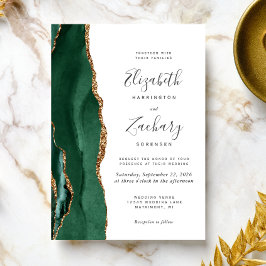 Modern Emerald Green Gold Agate Wedding Kaart