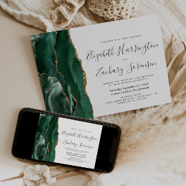 Modern Emerald Green Gold Agate Wedding Kaart