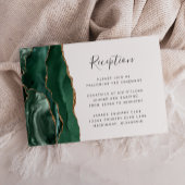 Modern Emerald Green Gold Agate Wedding Reception Informatiekaartje