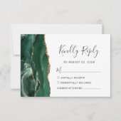 Modern Emerald Green Gold Agate Wedding RSVP Kaart (Voorkant)