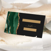 Modern Emerald Green Gold Agate Wedding Table Plaatskaartje