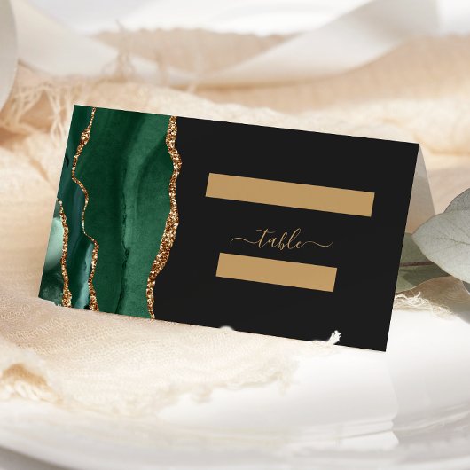 Modern Emerald Green Gold Agate Wedding Table Plaatskaartje