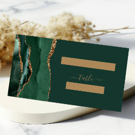 Modern Emerald Green Gold Agate Wedding Table Plaatskaartje