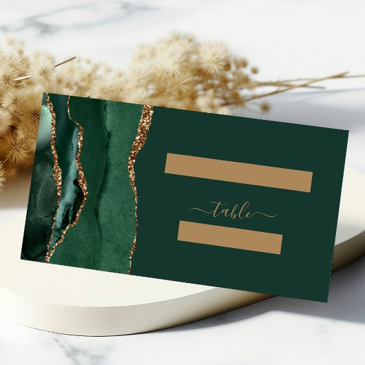 Modern Emerald Green Gold Agate Wedding Table Plaatskaartje