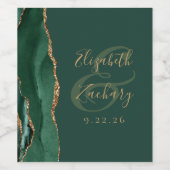 Modern Emerald Green Gold Agate Wedding Wijn Etiket (Enkel label)